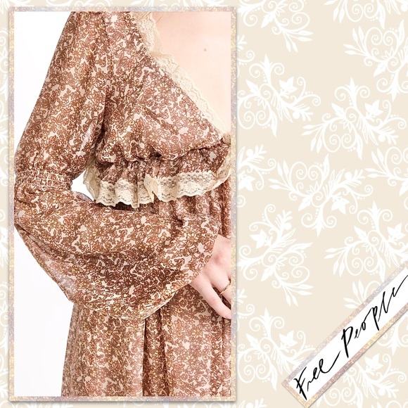 Free People Pennie Floral Mini Dress in Ivory (Cream, Brown, Tan) - Picture 7 of 14